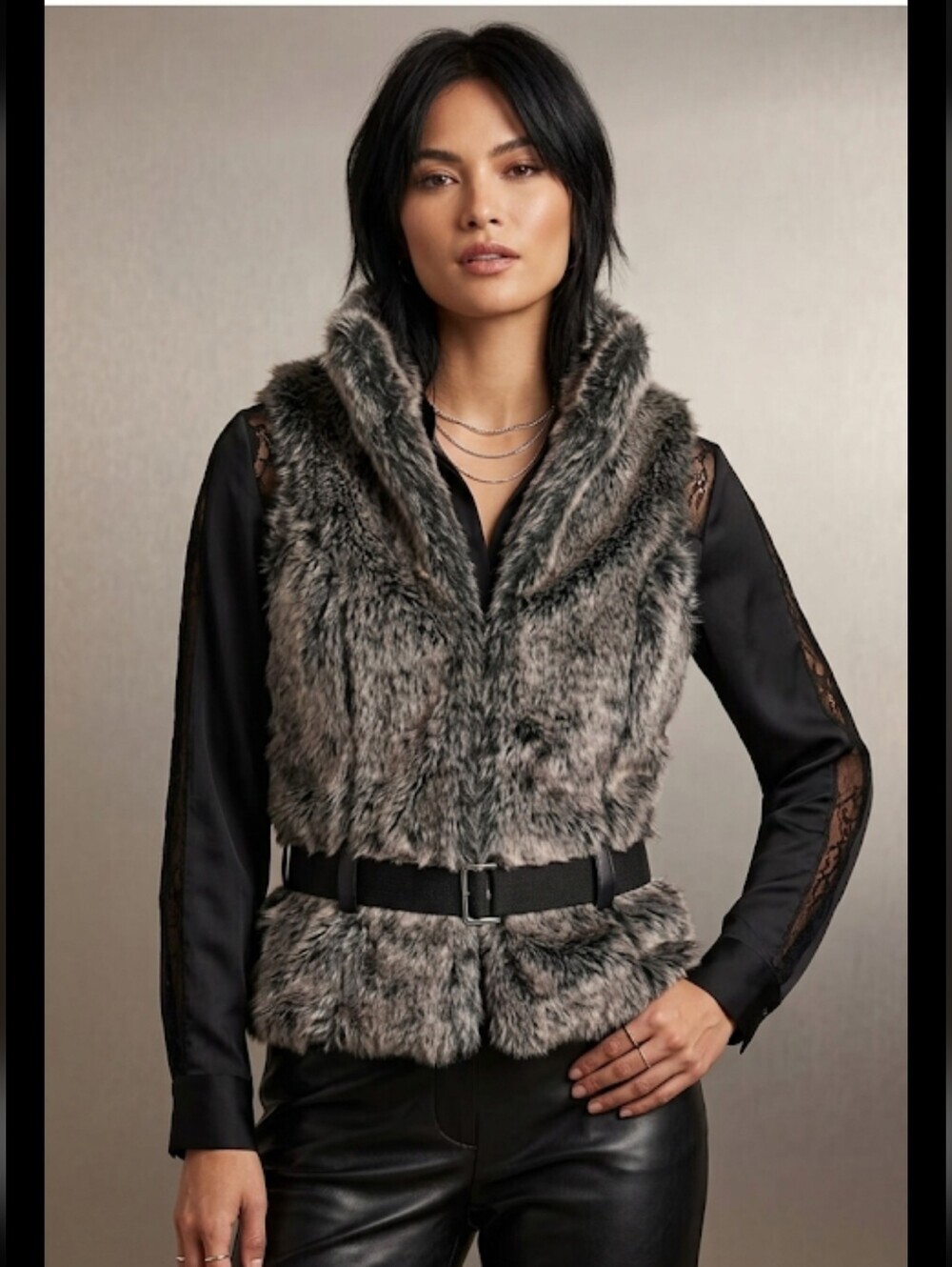 Ashley By 26 International Faux Fur Vest Gray Black
